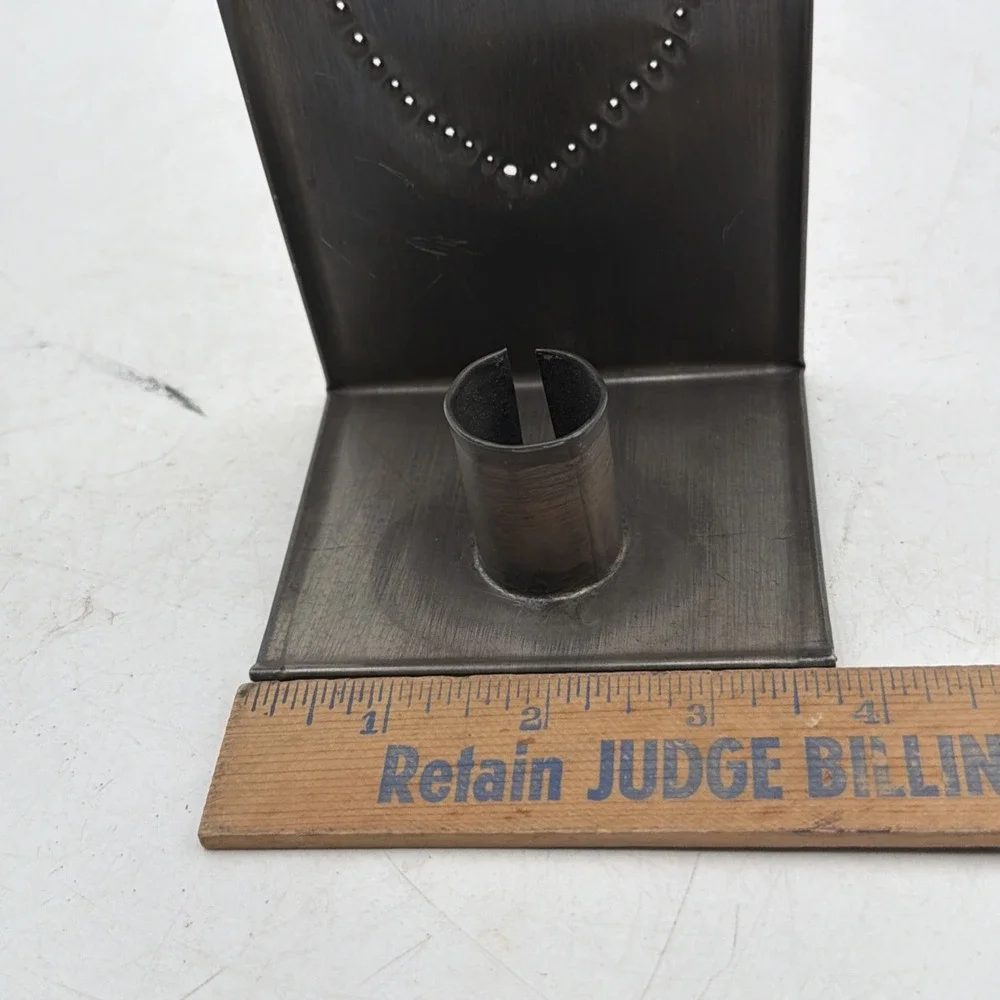 Punched Tin Stamped Metal Heart Candle Holder Wall Sconce Stand Alone Primitive
